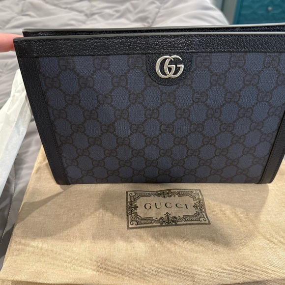 Gucci Other - Gucci Navy and Black GG Canvas Pouch